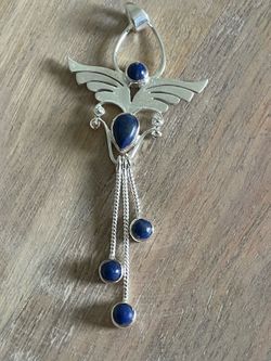925 Sterling Silver Lapis Lazuli Winged Pendant