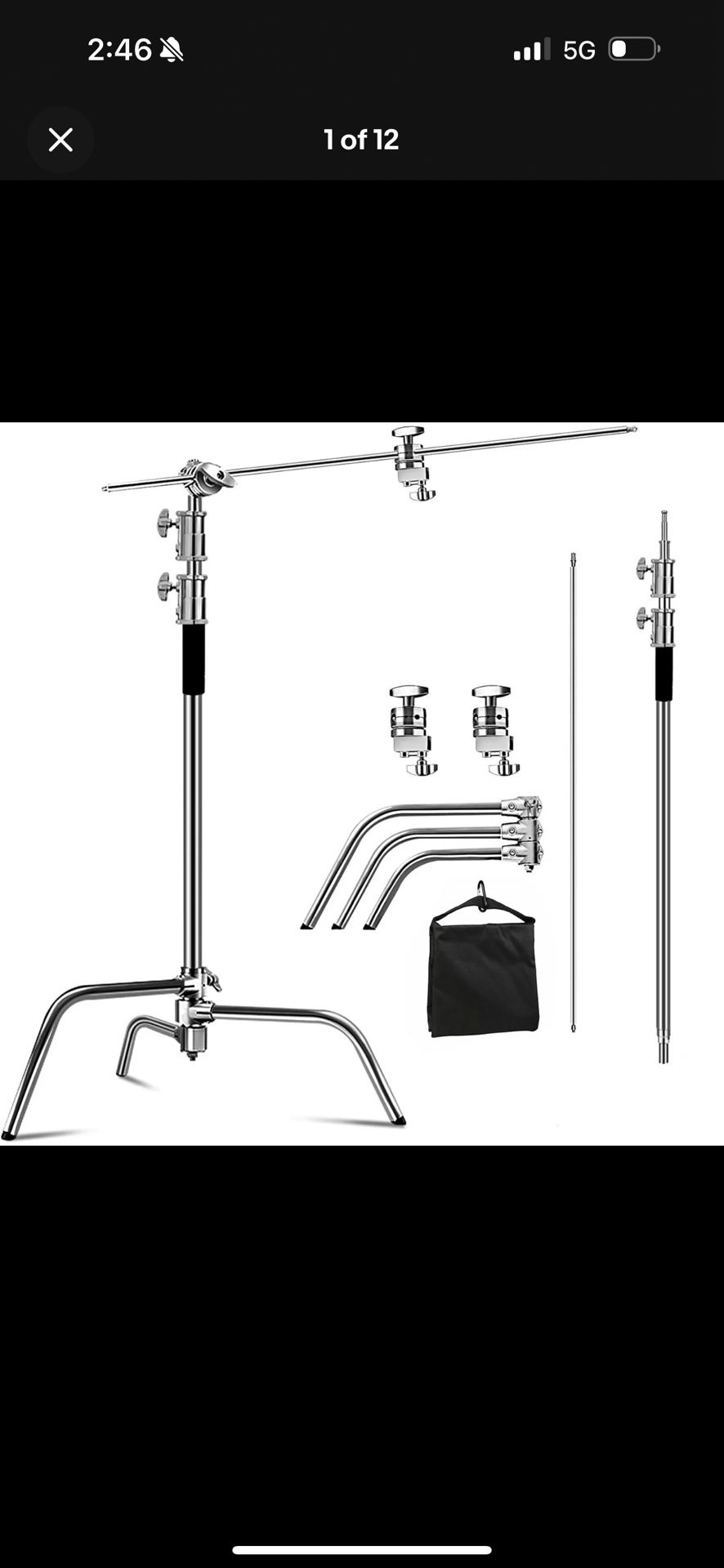 Selens 11ft Studio Heavy Duty Light C Stand Tripod Boom Arm 1/4" 3/8" Sandbag extras including