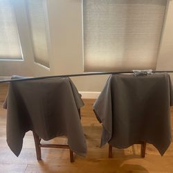 Gray Drapery Panels, each panel is 42”w x 46”L with Black metal adjustable Rod