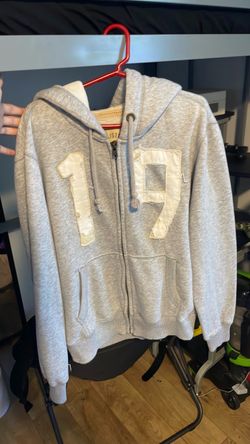 Small Gray Zip-Up Hoodie with Number 19 Patch from hollister