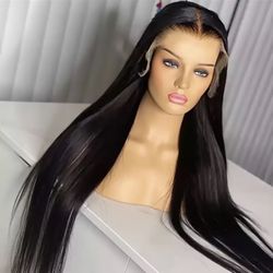 34 Inch 13x4 Human Black Wig