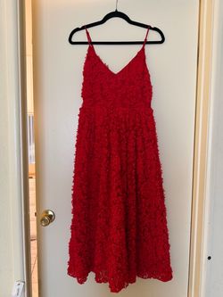 Red Floral Lace Midi Dress
