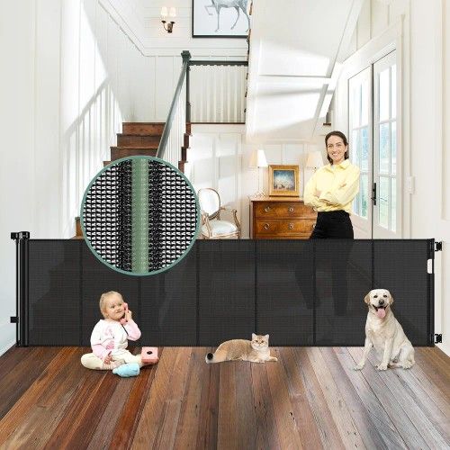 Reinforced Bottom 120 Inch Retractable Baby Gates Extra Wide Baby