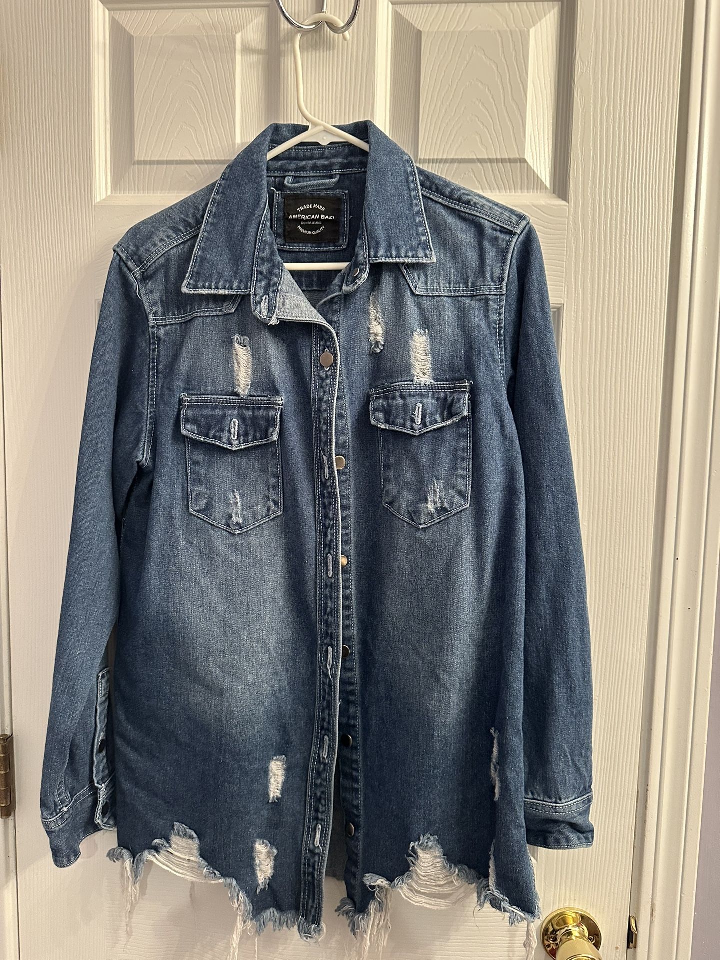 Ripped Raw Trim Denim Jacket/Tunic 