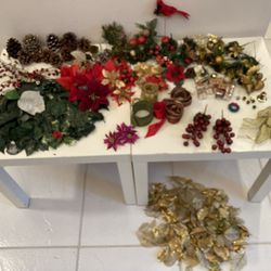 Silk flowers, pinecones, poinsettias, berries, ribbons for Christmas decorating *See Below ⬇️ 