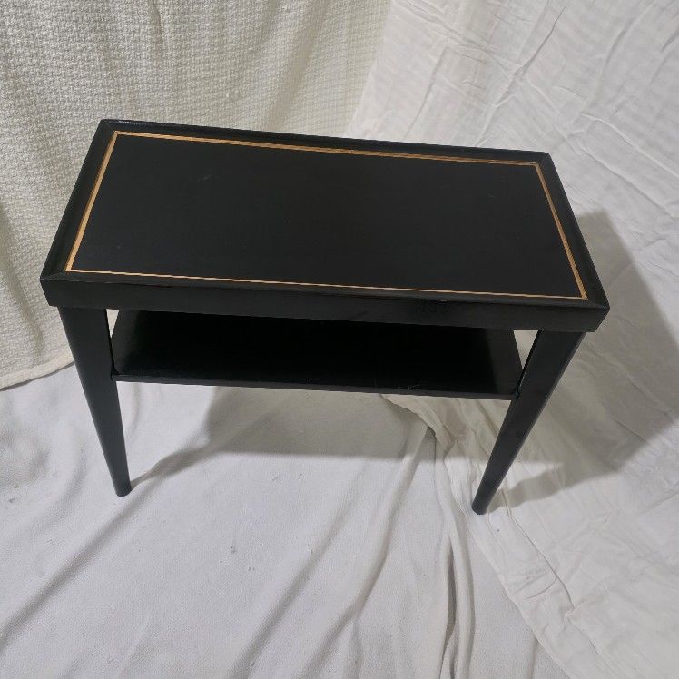Modern Black End Table with Gold Trim | Two-Tier Side Table