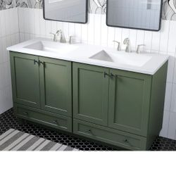 61 In. X 22 In White Cultured Marble Double Sink Bathroom Vanity  Top