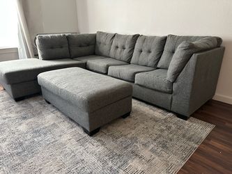 Ashley Gray Sectional Sofa with Chaise + Matching Ottoman