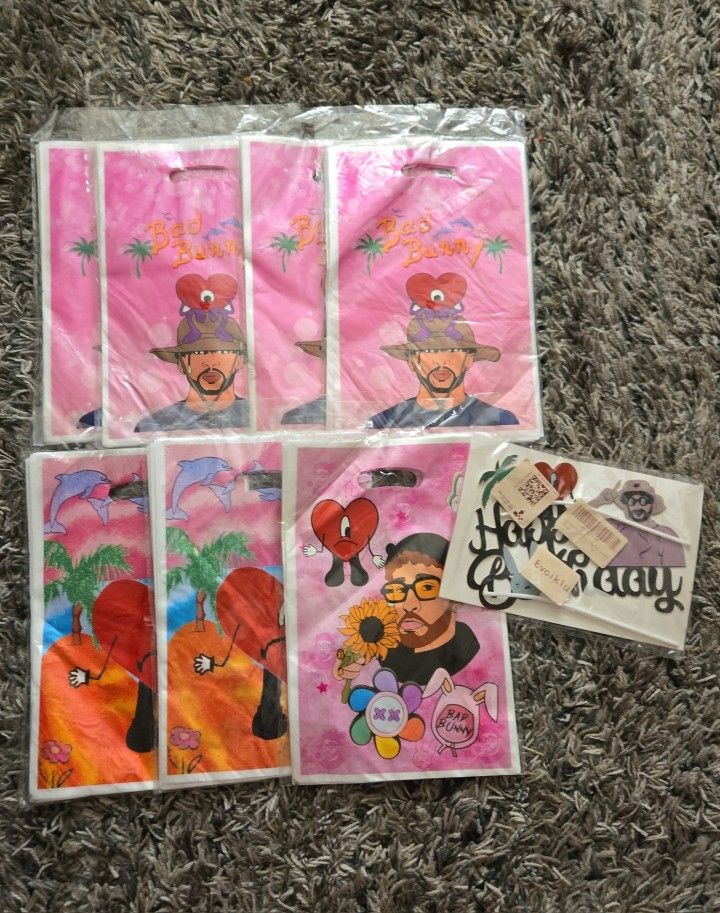 Bad Bunny Birthday Candy Bags, Birthday Cake Topper's $2 Each New