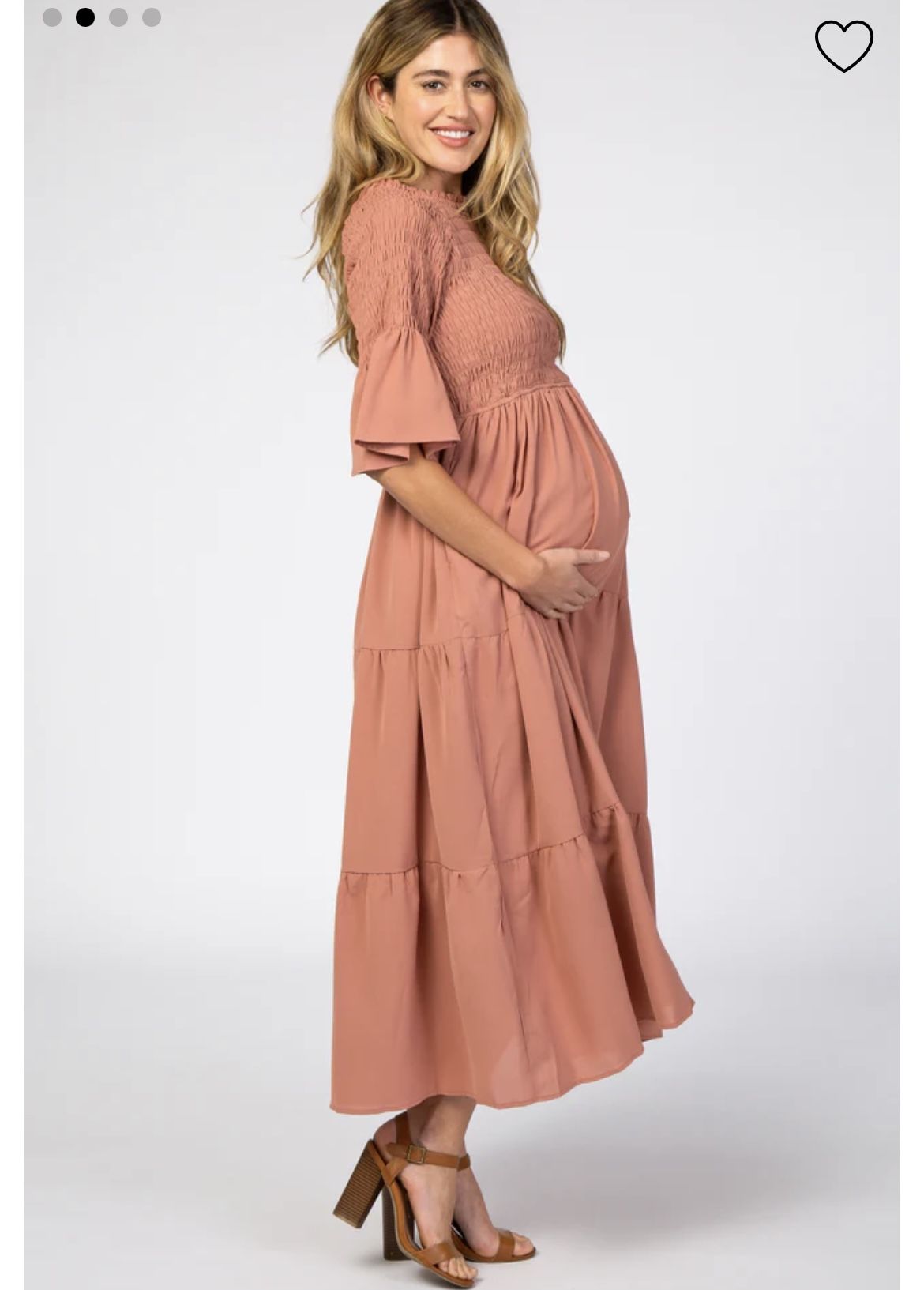 Salmon Smoked Pleated Tier Maternity Midi Dress