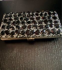 clutch evening bag. Black and silver