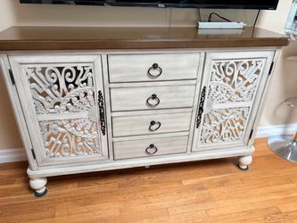 Ornate White Wood Sideboard Console Cabinet