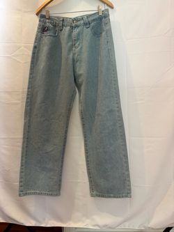 Light Wash Straight Leg Jeans with Embroidered Patch