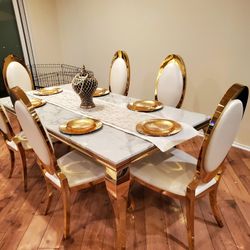 Marble Dining Table Set - Glam Contemporary Style