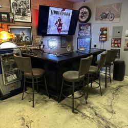 Custom Built Wood Bar With Bar Stool -Man Cave Garage Bar-