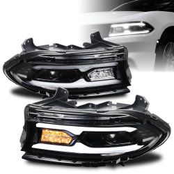Pair Headlights Assembly 2015-2022 Dodge Charger Halogen Driver passenger Side Headlamps LED DRL 