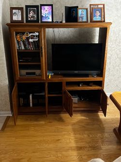 Oak entertainment center with storage
