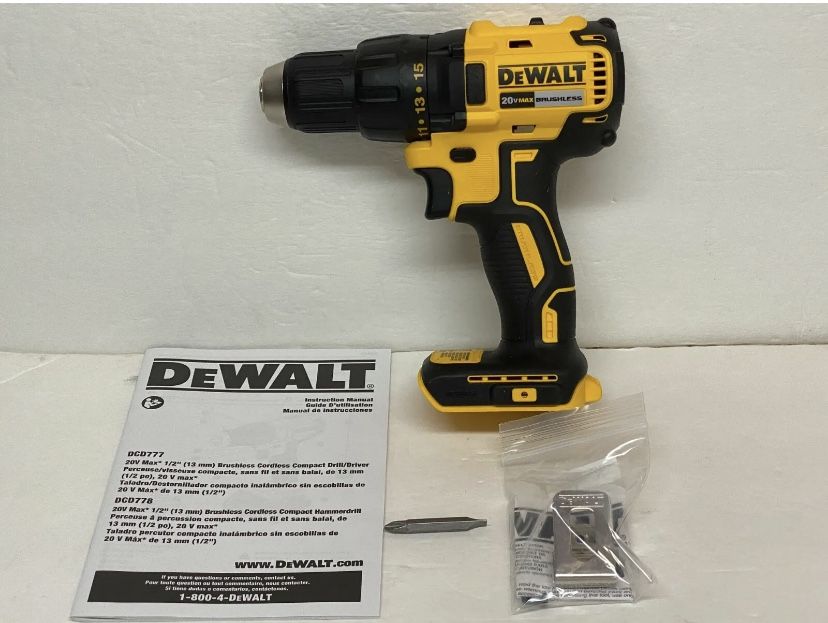 NEW DEWALT DCD777 20V MAX Lithium Brushless 1/2" Cordless Drill Driver Tool Only