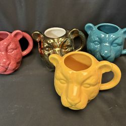 4 Leopard Jaguar Cheetah Sculptural Coffee Cup /Mug Luxury accent 20 Oz 