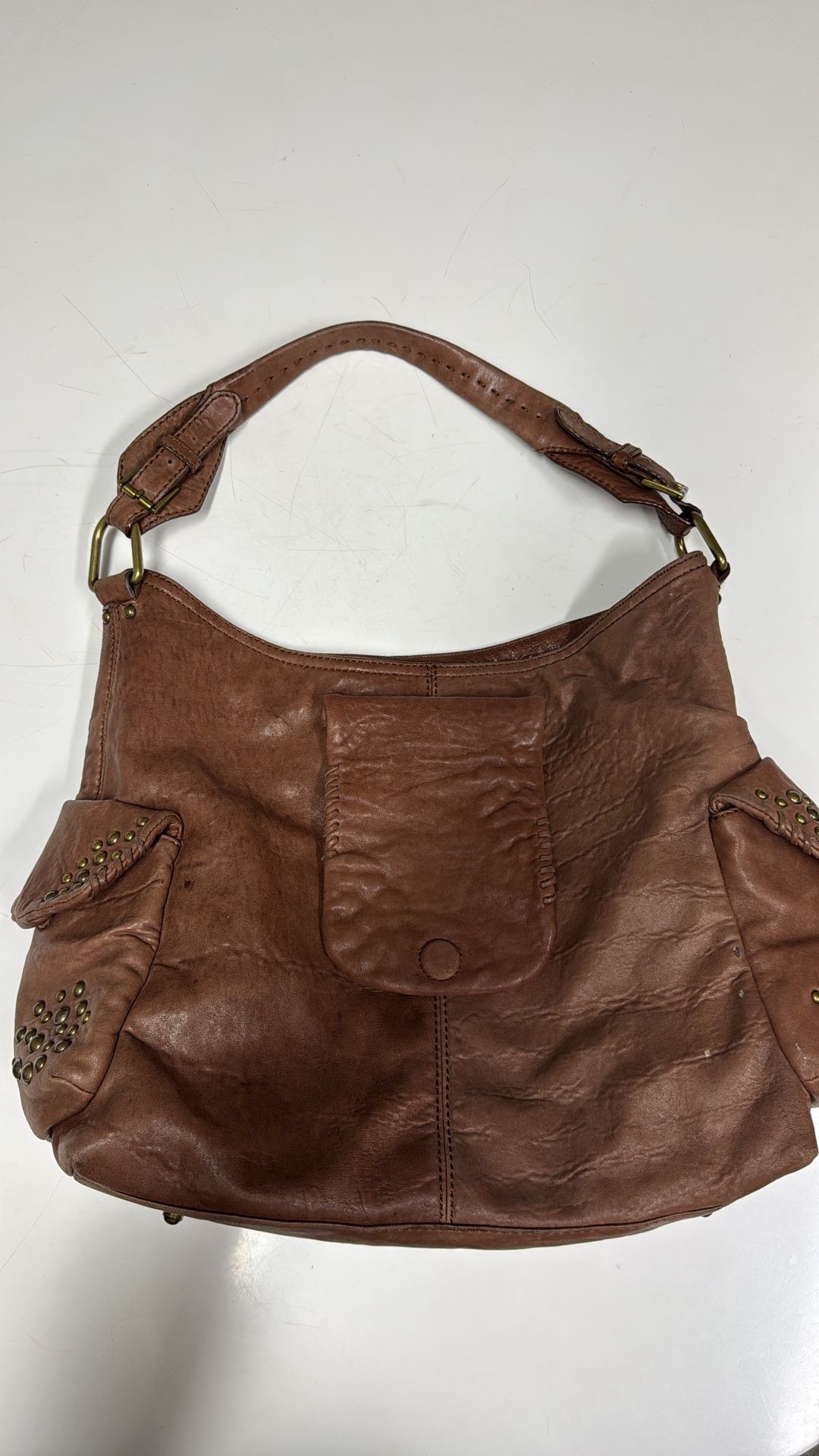 Brown Leather Hobo with Distinctive Perforations