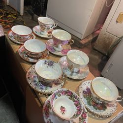 Vintage tea, cups, and saucers, and tea pots 37