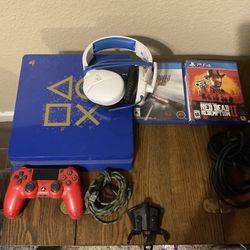 PS4 1TB Slim Limited Edition Days of Play Blue w/ new turtle beach headset/ And Games 