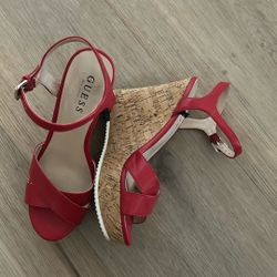 Guess Red Wedge Sandals