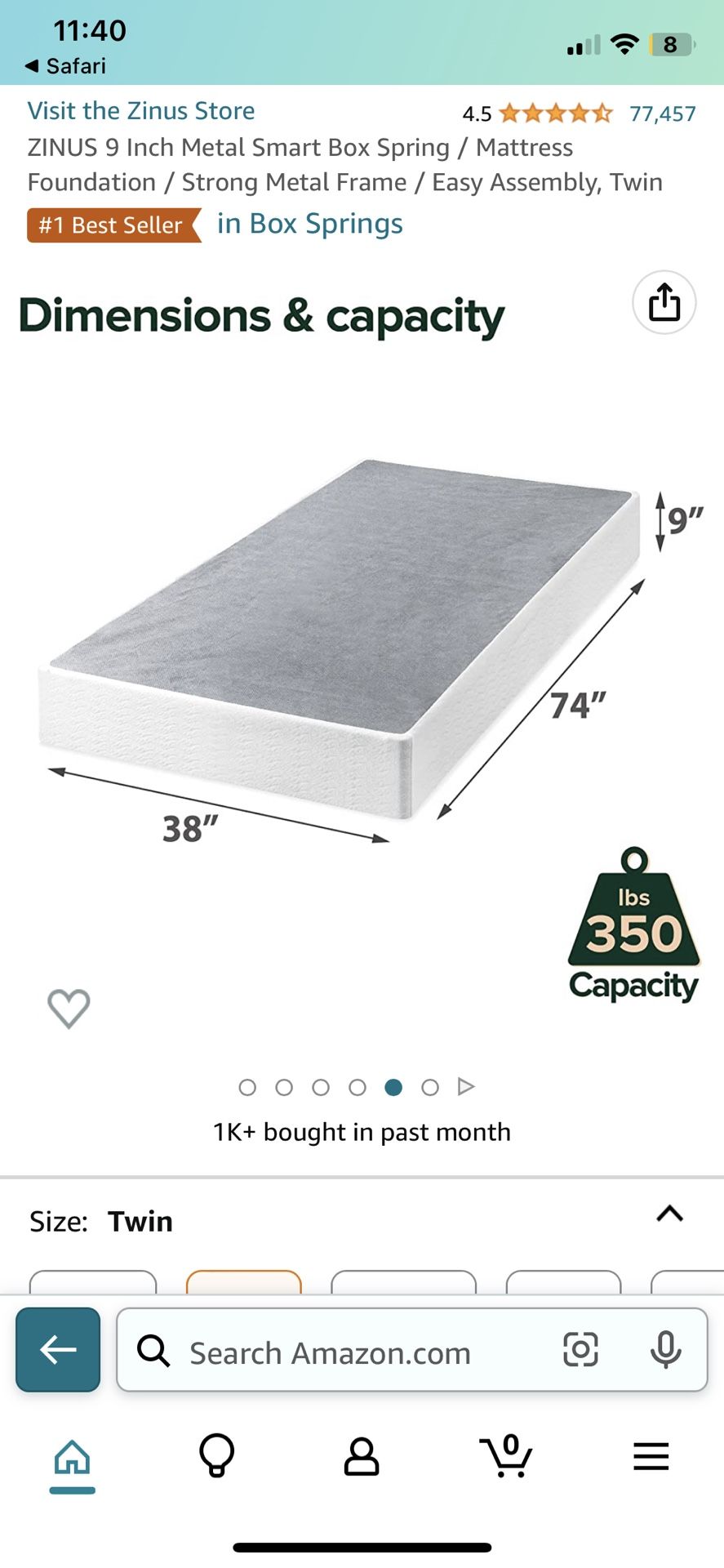 ZINUS 9 Inch Metal Smart Box Spring/ Easy Assembly, Twin Twin Original