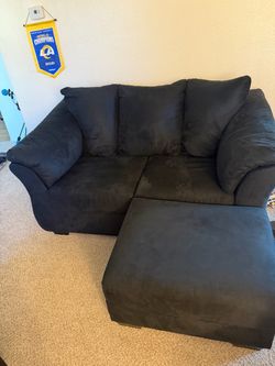 Black Microfiber Loveseat with Ottoman
