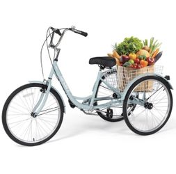 Adult Tricycle 7 Speed Trikes 3 Wheel 26'' Bikes for Adults, Trike for Women Men, Rear Removable Wheeled Baskets - Seniors & Commuters, 350 lb - Green