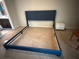 Blue Tufted Upholstered Bed Frame