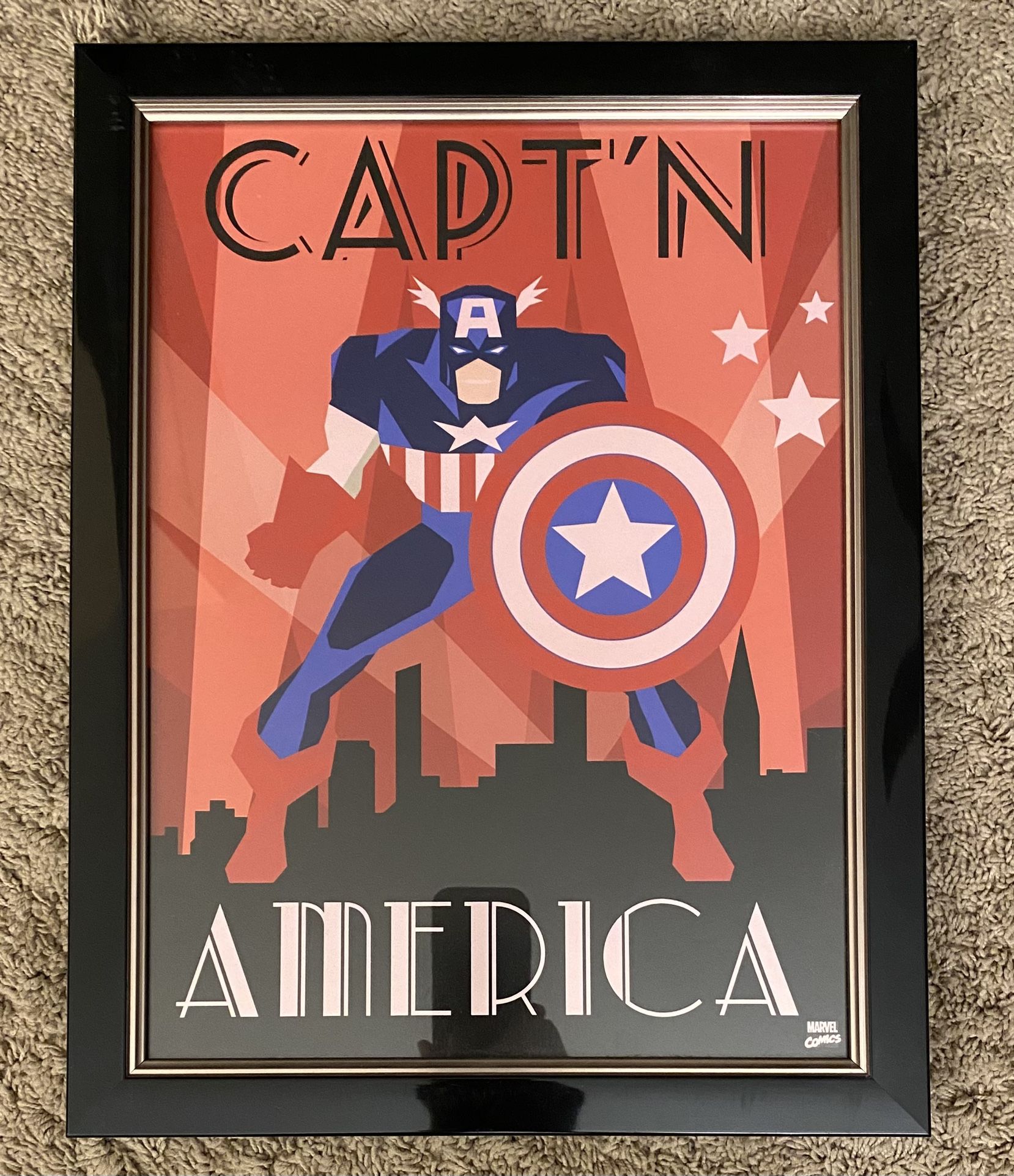 Framed Captain America - Art Deco Print