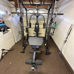 Vesta Fitness Smith Machine 1001 w/Bench Attachment | 245lb Cast Iron Olympic Weights | 7ft Olympic Bar | Fitness | Gym Equipment | FREE DELIVERY 🚚 