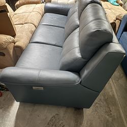 Blue Electric Reclining Sofa With Head Rest Option Available! 