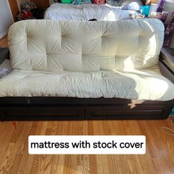 Large Wood Futon With Very Thick Heavy Duty Mattress