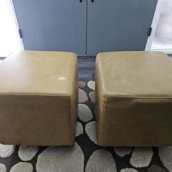 18" Tan Vinyl Ottoman w/Metal Legs Set Of 2.                      