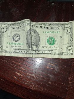1995 Series US $5 Dollar Bill