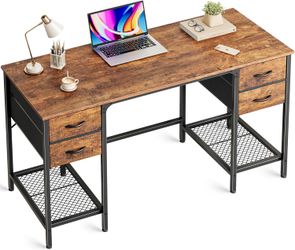 47 Inch Computer Desk with 4 Fabric Drawers, Rustic Brown