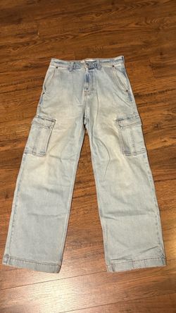 Light Wash Denim Cargo Jeans