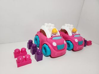 Mega Bloks Pink Convertible Building Set Cars with 2 Figures & 10 Blocks for Toddler