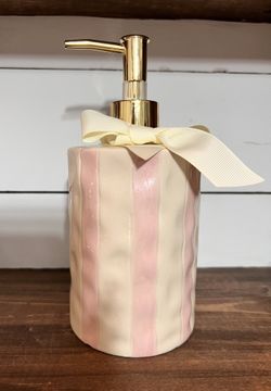 Pink And Cream Stripe Girly Soap Dispenser W/Soap!