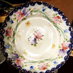 Antique Cobalt Blue Floral Nippon Dessert/salad Plates