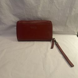 Rachel Roy RFID Genuine Tan Leather Wristlet Wallet Double Zip Around NEW