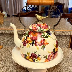 MacKenzie-Childs White Flower Market 3 Quart Tea Kettle (read description)