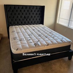 Queen Black Bedframe With Mattress