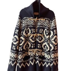 Ralph Lauren  Wool Toggle Cowhichan Vintage Snow Stag Navajo Nordic Ski Sweater L