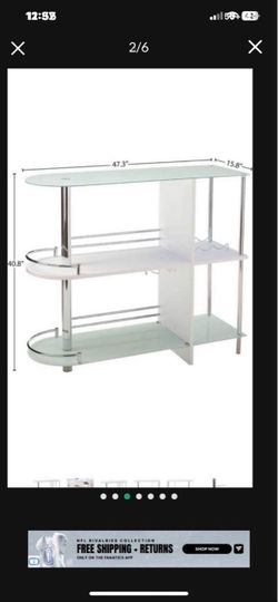 Kings Brand Furniture Bar Table with Two Tempered Glass Shelves, White