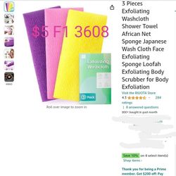3 Pieces Exfoliating Washcloth Shower Towel African Net Sponge Japanese Wash Cloth Face Exfoliating Sponge Loofah Exfoliating Body Scrubber for Body 