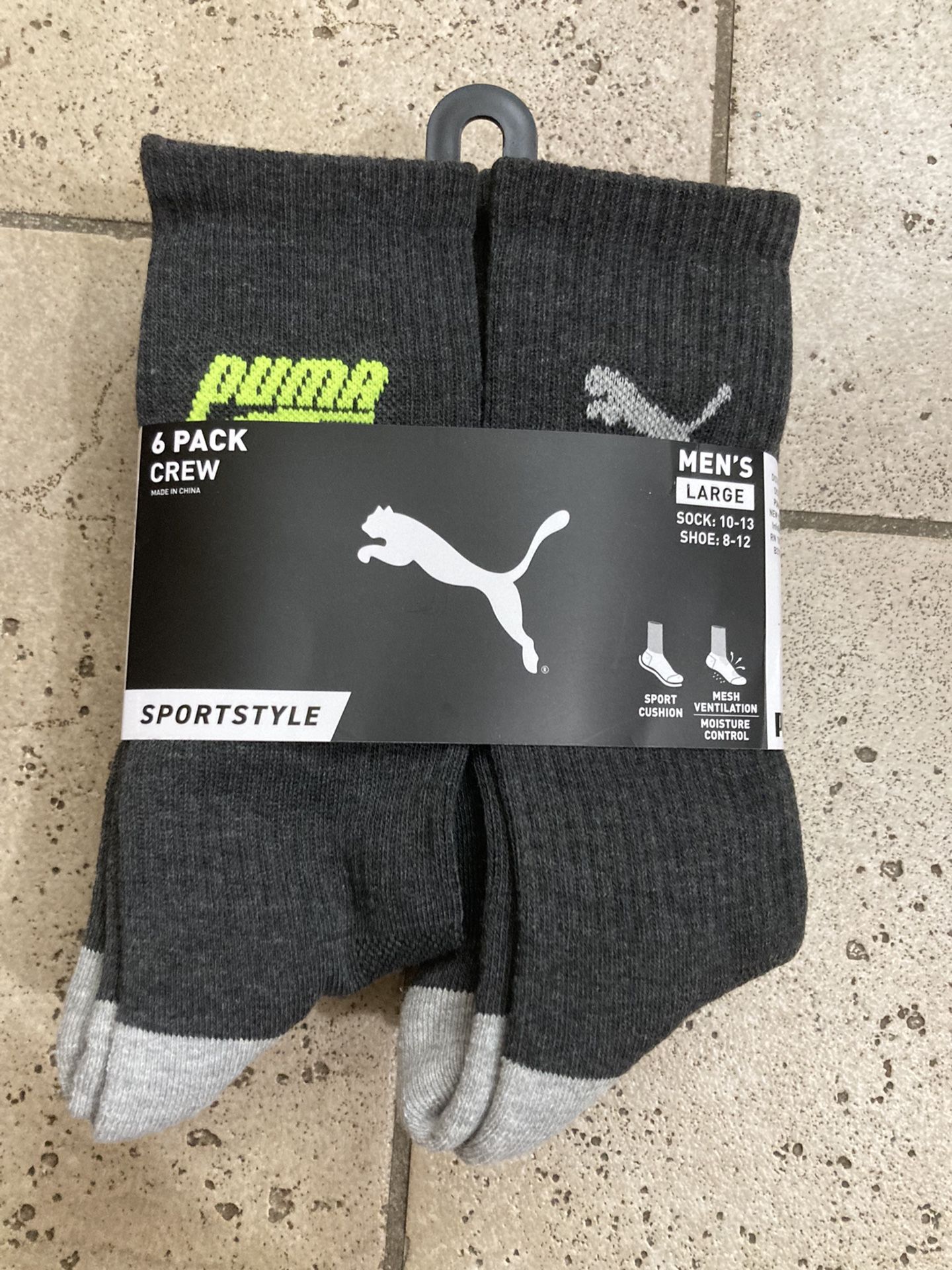NWT Puma Men’s Sportstyle Crew Socks 6 pairs 