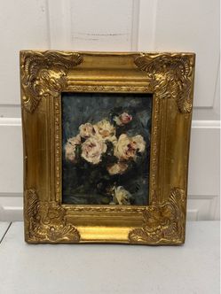 Framed Rose Floral Wall Art with Ornate Gold Frame